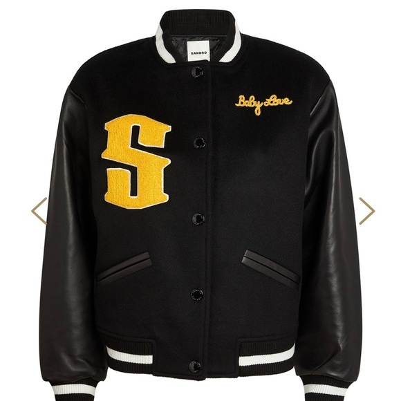 SANDRO Wool-Blend and Leather Varsity Jacket Sz 36/ US S - Picture 4 of 16